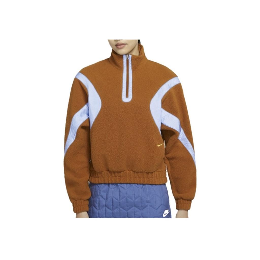 Nike Vêtements de sport Rétro Demi-zip Color Block Polaire Col montant Veste de sport Veste Femme Jaune-Marron CU7069-290