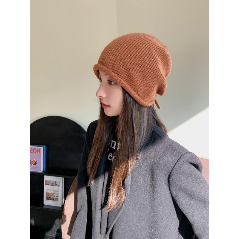 Duoduo Hat with Big Head Circumference Versatile Casual Cold Hat Warm Hat Couple Ear Protection Knit Hat Showing Small Face