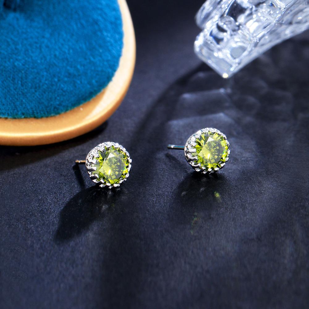 Stud Earrings Crown Color Multi-Color 8Mm Inlaid Zircon Environmentally Friendly Earrings Trinkets