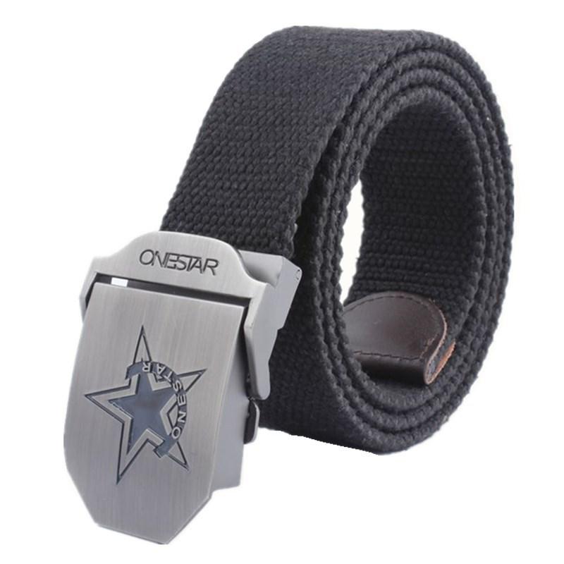 Black Five-Star Canvas Belt Headhunting Black Eagle Men's Automatic Buckle Belt Woven Leisure Good Supply