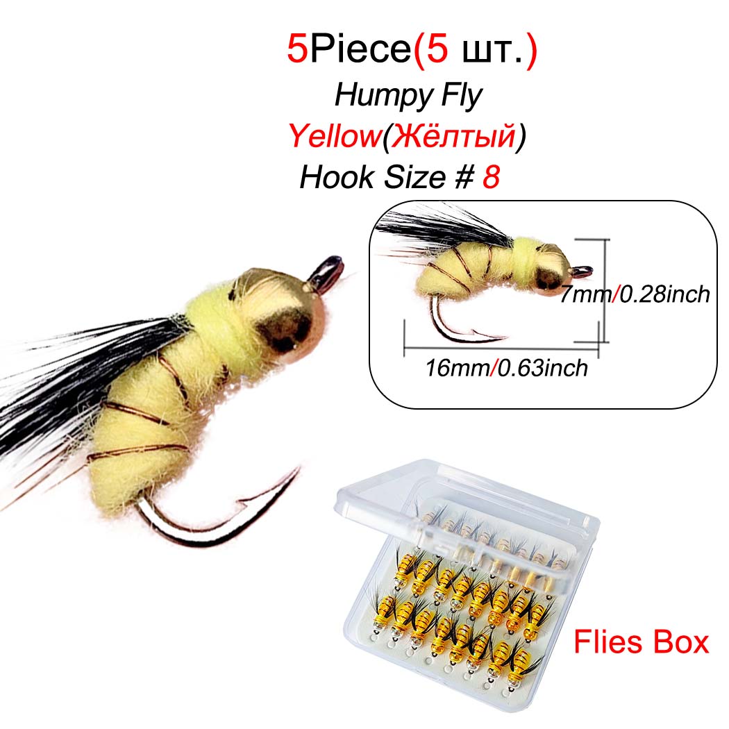 

5/10/15/20/25 шт./кор. карповые мухи, сухая/мокрая форель, горбатая муха, желтые цвета, рыболовные приманки 5Pcs-Flies Box
