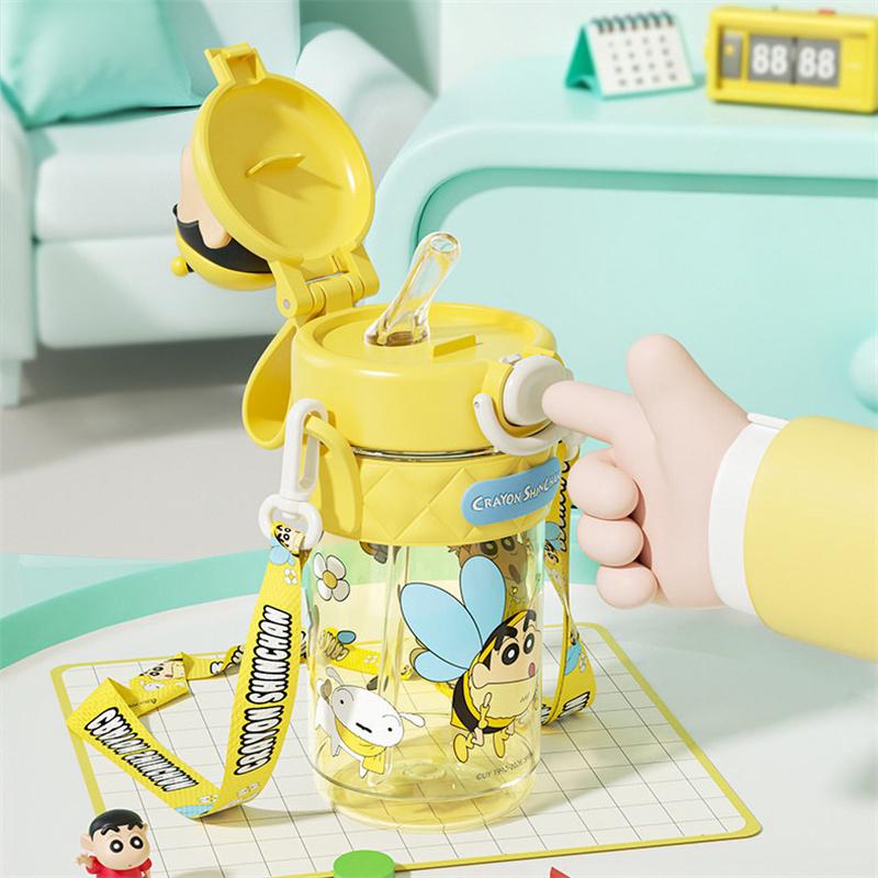 X&W Crayon Shin-Chan Water Cups Cartoon Straw Cup with Pop-up Doll Lid  Leak-proof Plastic Water Bottle Ooutdoor Sports Kettle