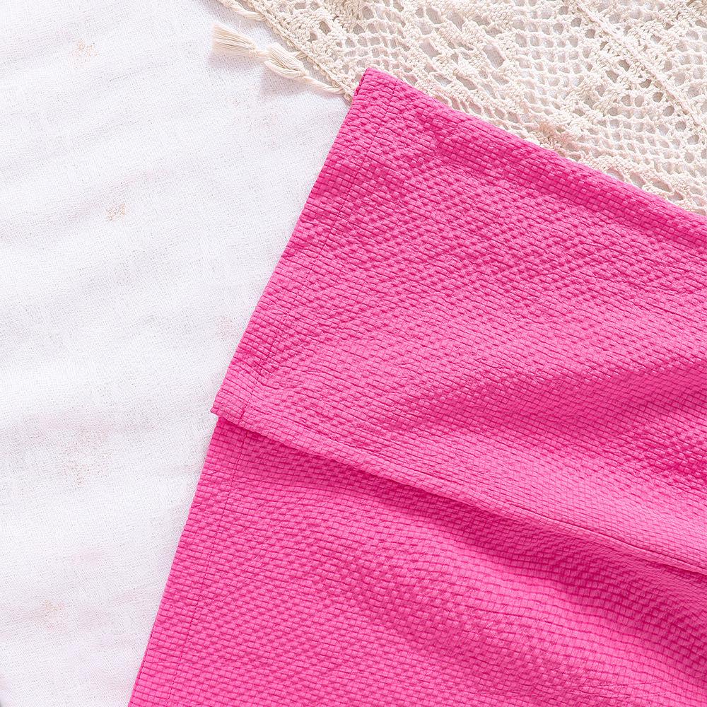 2-7L Dětské oblečení Oblek s krátkým rukávem Dívčí Jaro/léto Nový Jednobarevný Halter Krátký rukáv + Kalhoty Oblek s čelenkou do vlasů