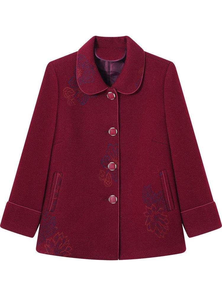 Hengyuanxiang Women's Woolen Coat - Turn-Down Collar, Warm, Fashionable for Middle-Aged and Elderly In Autumn/Winter
