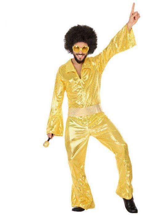 Déguisement Disco 1980 - Homme - Jaune Doré - ATOSA - Combinaison type Abba - Costume des Années 1980