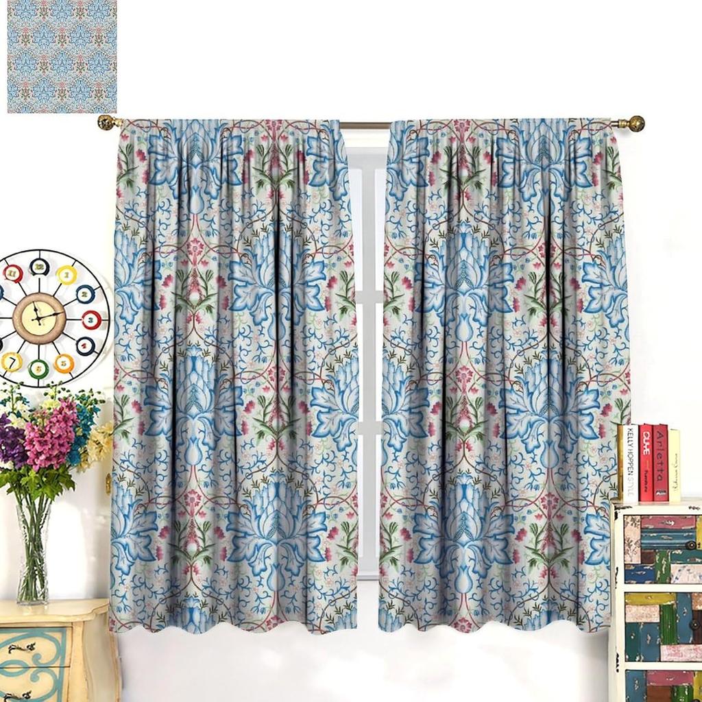 William Morris Floral Blackout Curtain   Mid Century Watercolor Vintage Flower Plant Abstract Art Print Window Drapes   for Living