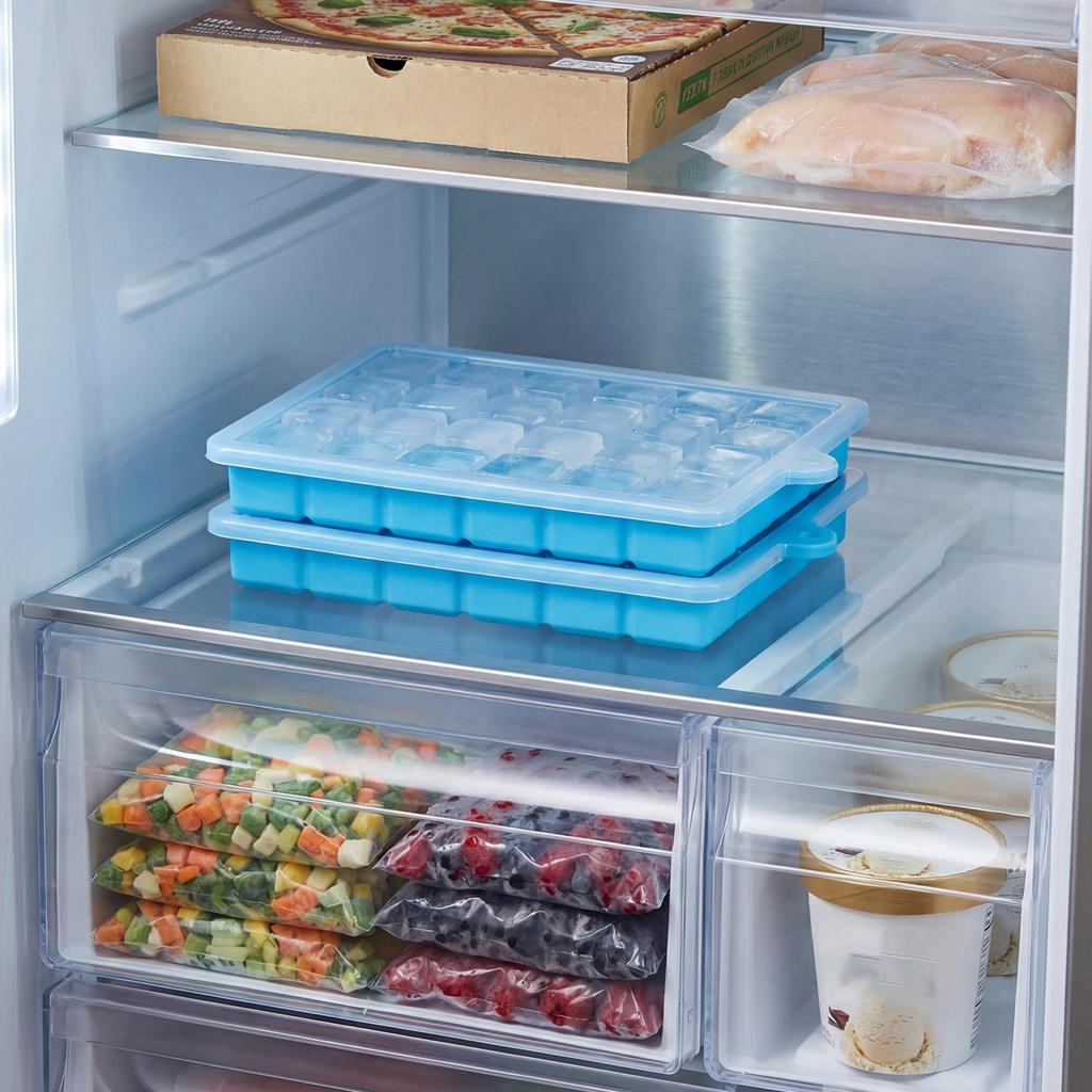 24 Grids Silicone Ice Cube Mold Square Freezer Molds With Lids Trays Ice Cream DIY Cold Drinks Whiskey Cocktails Tools Ice Mold