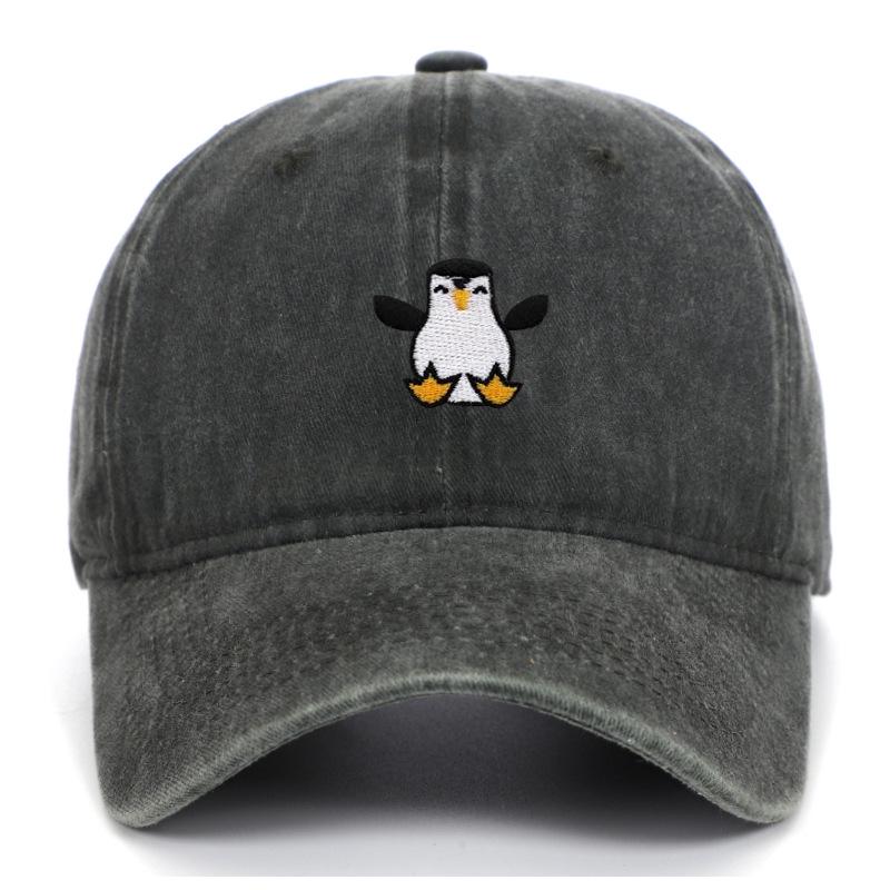 Vyšívaná tučňáčí baseballová čepice - Unisex Retro měkký kšilt Sluneční klobouk