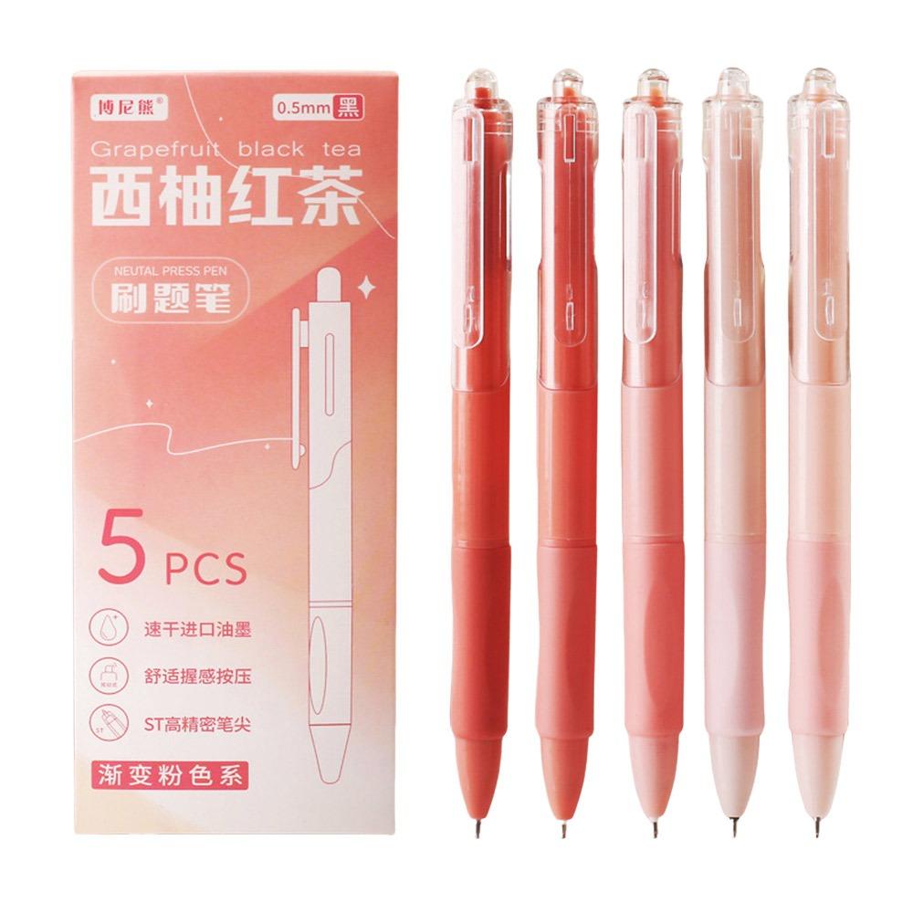 5PCS New Soft Grip Gel Pen 0.5mm Quick Drying Black Pen Ballpoint Pen Writing Tool
