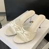 Brand Designer High Heels Slippers for Women Fashion Lace Bow Mesh Summer Sandal Female Party Dress Shoes Zapatos De Mujer