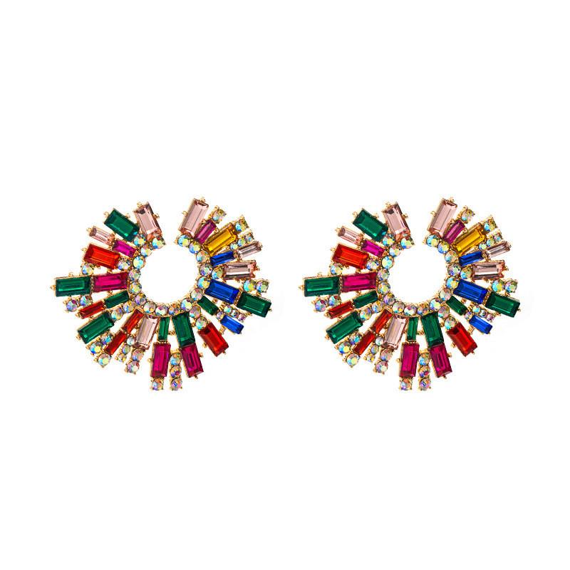 Flower Shaped Alloy Earrings With Colorful Water Drill For Evening Wear And Party Accessory