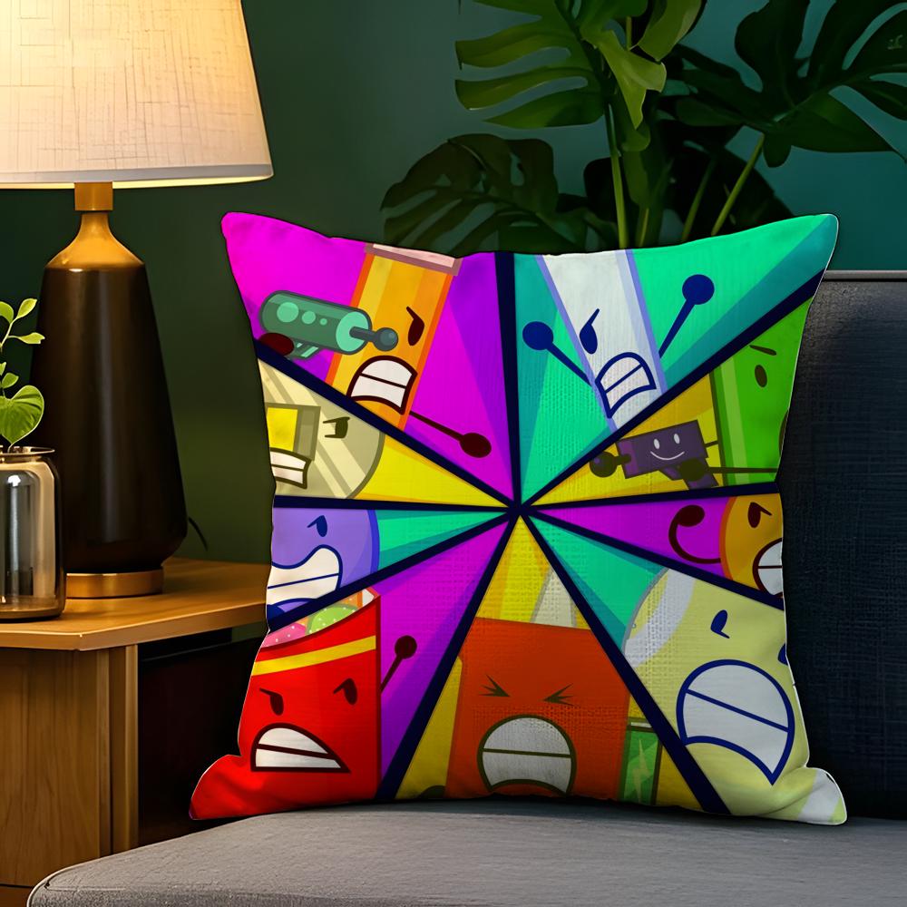 BFDI Batalla por la Isla del Sueño Funda de Almohada Funda de Almohada de Lino Natural Decoración a Doble Cara Funda de Almohada para Sofá Decoración del Hogar