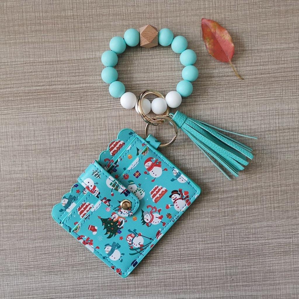 Wristlet Keychain Wallet Credit Card Holder Keyring Keychain Thin Purse Bangle Tassels Key Rings for Women Girls Gift
