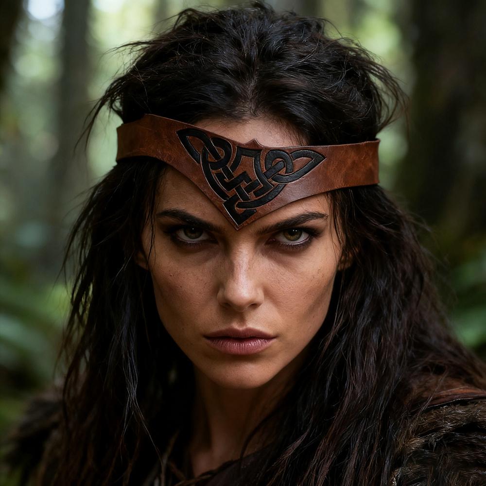 Diadema Vikinga Ajustable con Diseño de Nudo Celta y Runa Nórdica - Accesorio Estilo Vikingo de Cuero Sintético para LARP, Cosplay