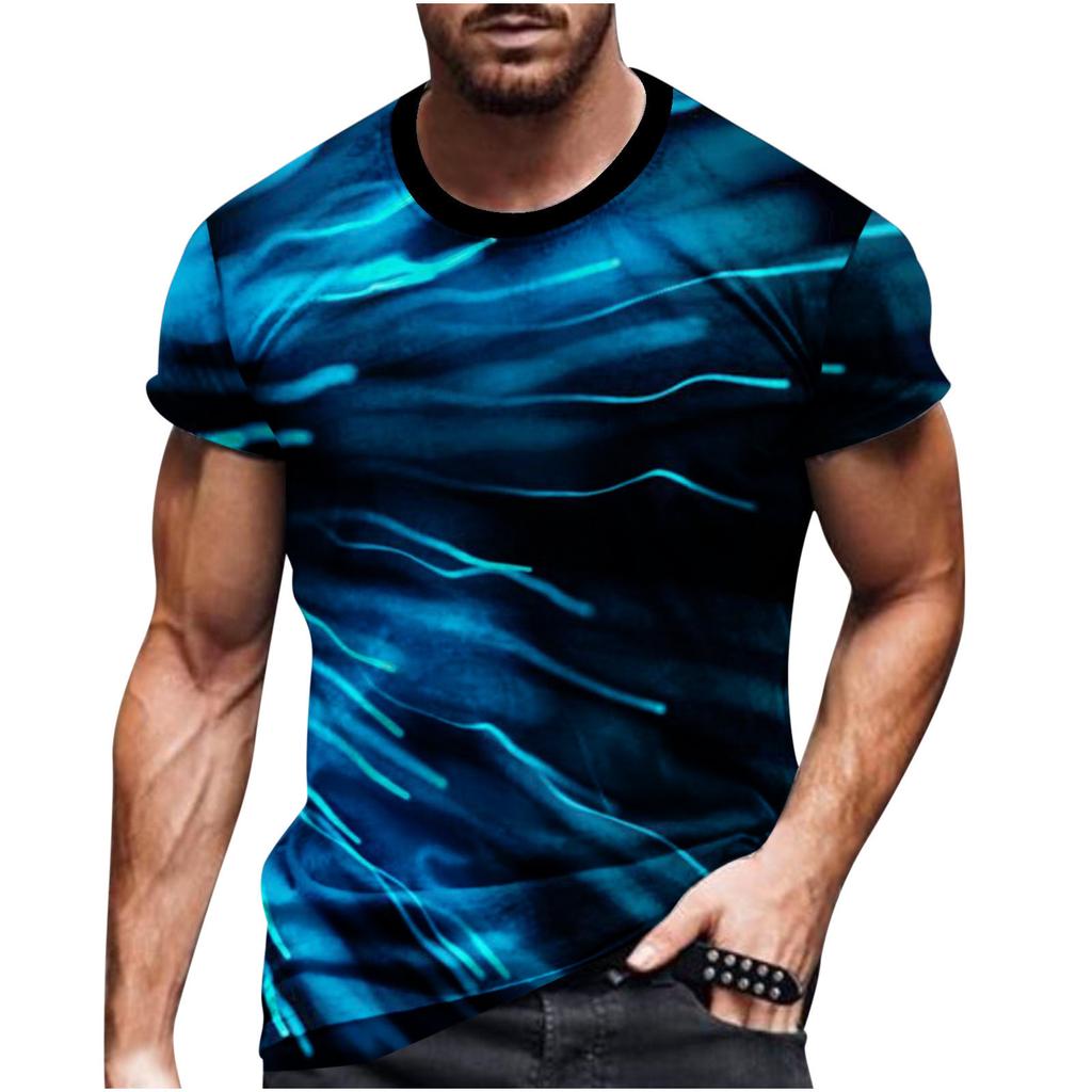 Sommer Rundhals 3D Linienverlauf Druck Top Modische Lässige Kurzarm Herren T-Shirts