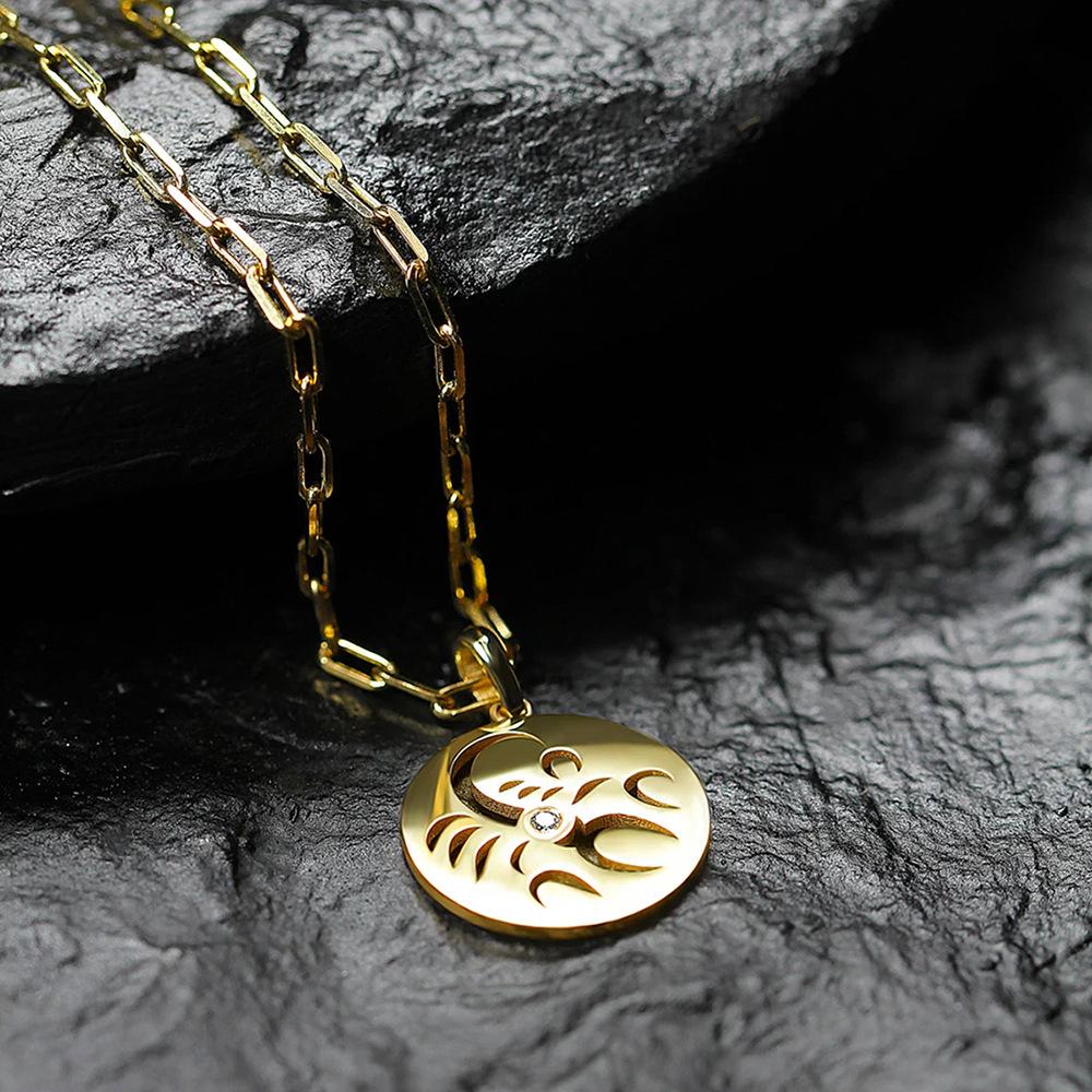 Minimalist 12 Constellations Stainless Steel Pendant Necklace - Hollow Round Sweater Chain
