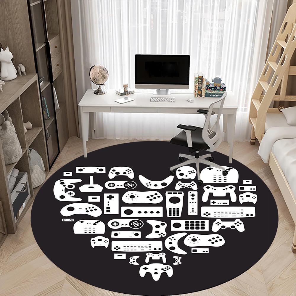 1pc Gamer Console Office Round Area Rug, Under Office Chairs Bedroom Living Room Home Decor, Room Deco