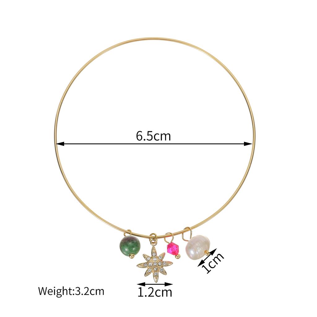 Atoztide Trendy Multi-Element Zircon Cross Star Bracelet for Women Stainless Steel Gold Color Bead Bangle Christmas Jewelry Gift