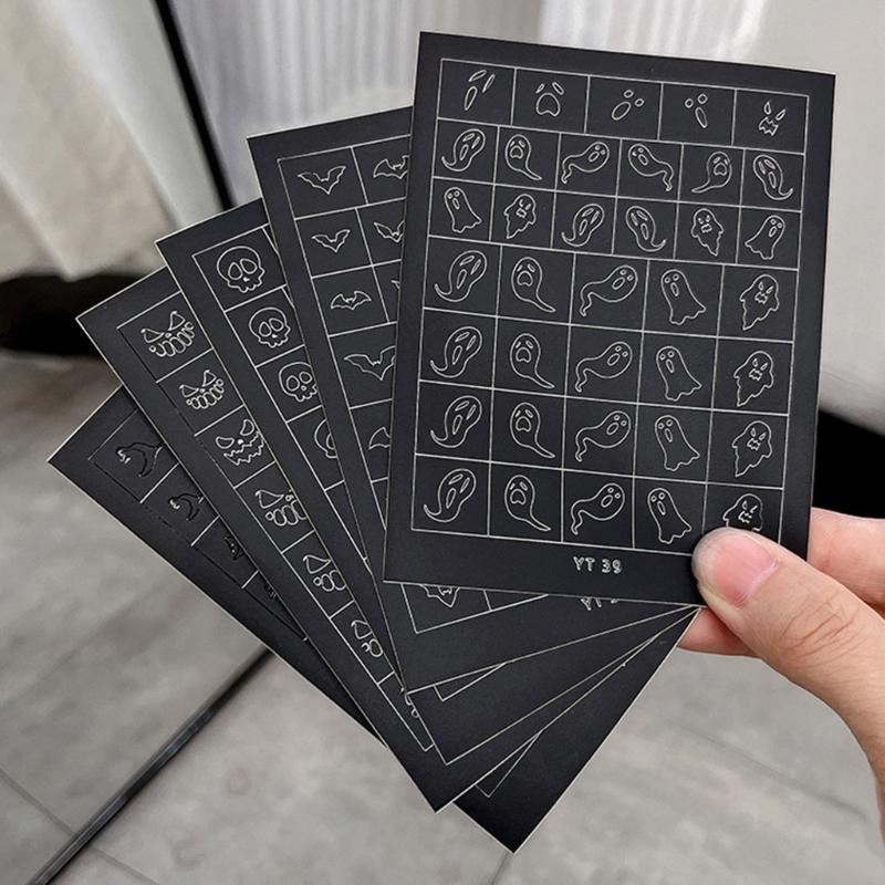 Nail Art Stickers Halloween Party Nail Designs With Spooky Skeleton Patterns Quick Apply Reusable Nail Decorations For Costume Event