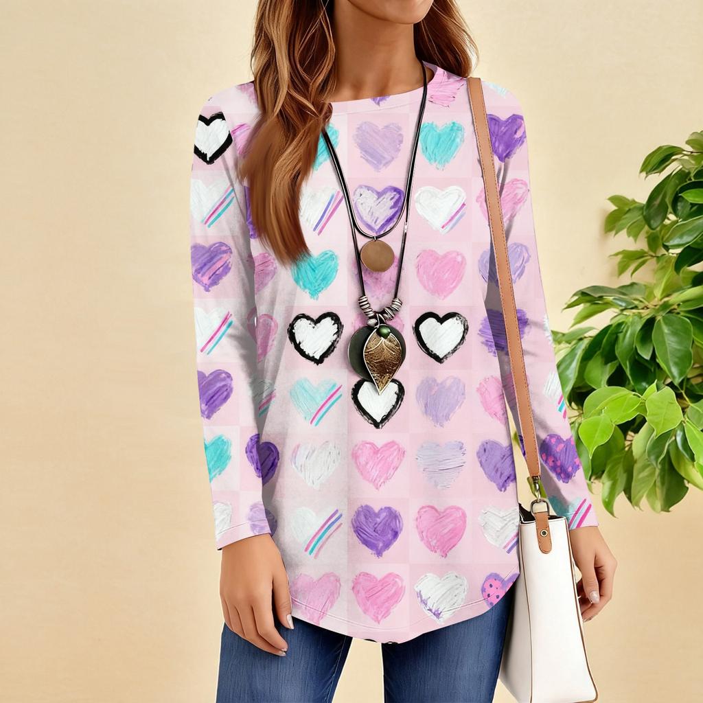 Women's Loose Round Neck Raglan Sleeve Printed Long Sleeve T-Shirt Pullover