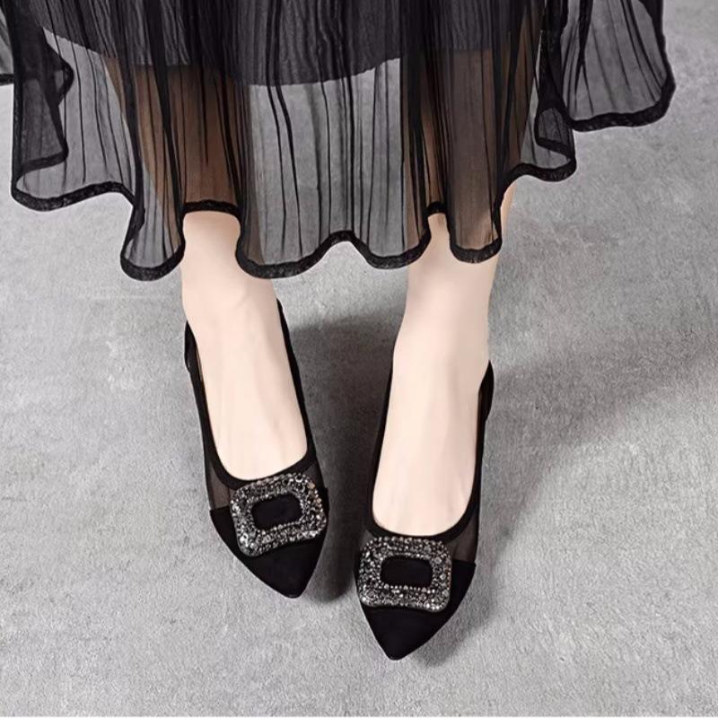 Spring and Autumn new shallow mouth evening shoes rhinestone temperament work shoes not tired feet thick heel single shoes women