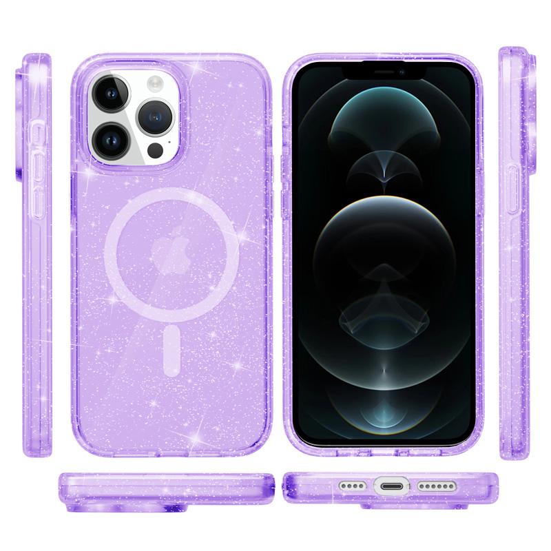 For iPhone 12 Pro Max Case Compatible with MagSafe Glitter Powder PC+TPU Phone Cover