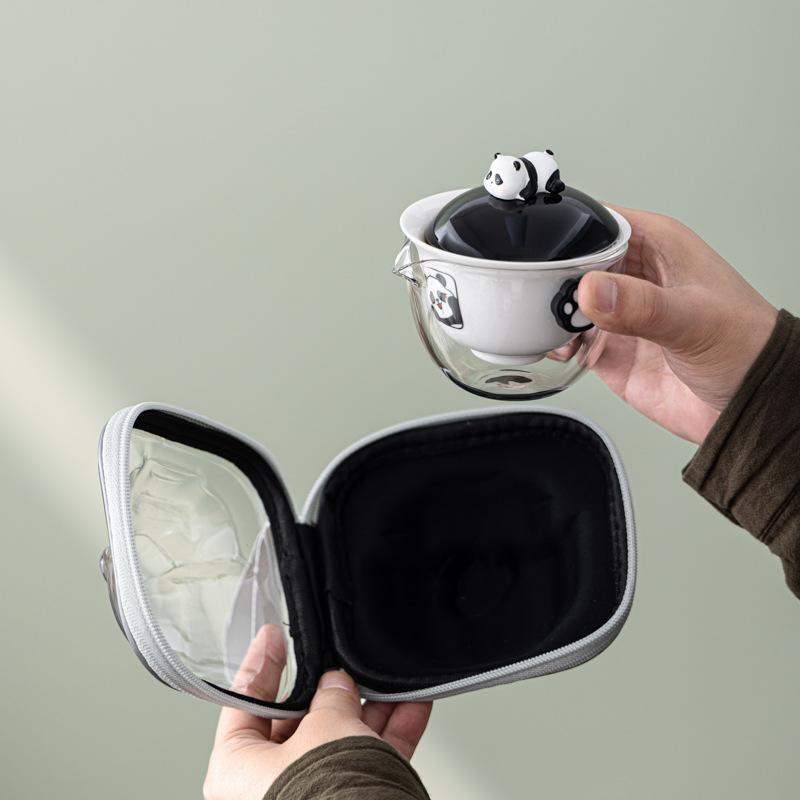 Cute panda small gift for customers, portable travel tea set, express cup business souvenir