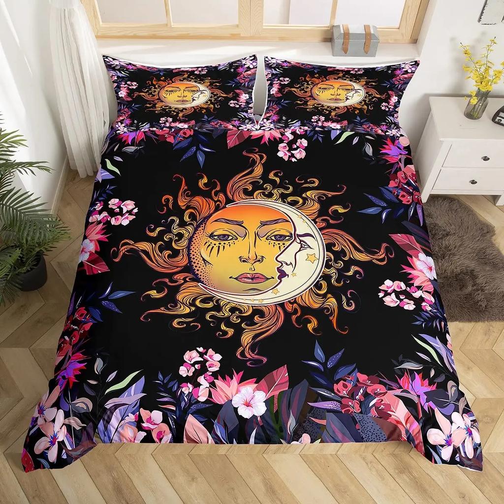 Sun And Moon Duvet Cover Set King Size Purple Liac Dream Catcher Star Bedding Set For Kids Children 2/3pcs Bohemia Quilt Cover