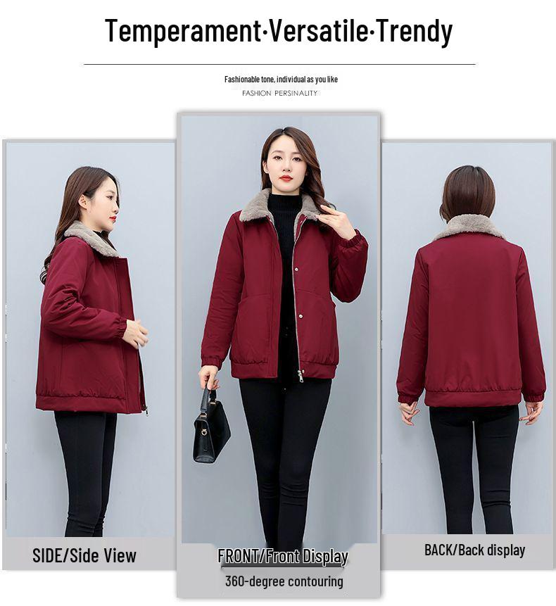 Plus Size Velvet Thick Cotton Padded Winter Jacket - Slim Fit, Warm, Versatile, Fashionable 2025