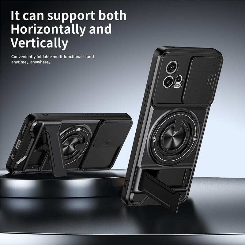 Slide Camera Cover Compatible for Motorola Moto G72 Case With Built-in Ring Stand and Folding Stand