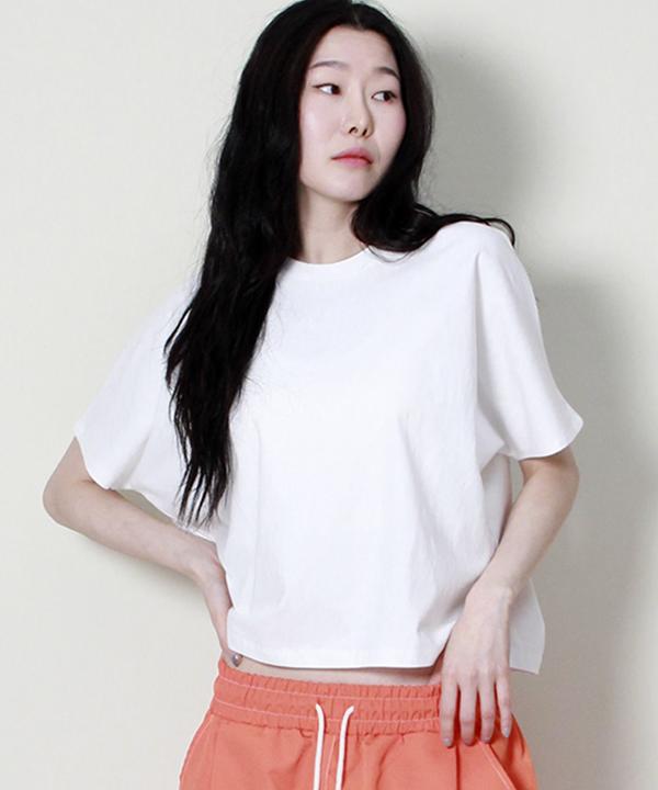 Deumakeu Solid Semi-Crop French Half-Sleeve T-Shirt Ivory
