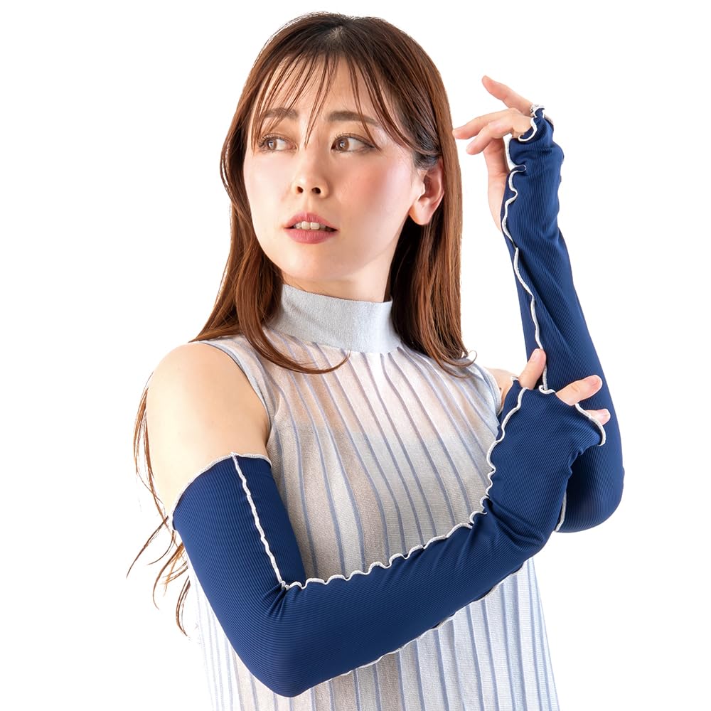 

UV Protection Ribbed UV Arm Cover [Alphax] Gloves, Long, Fingerless, Knit,