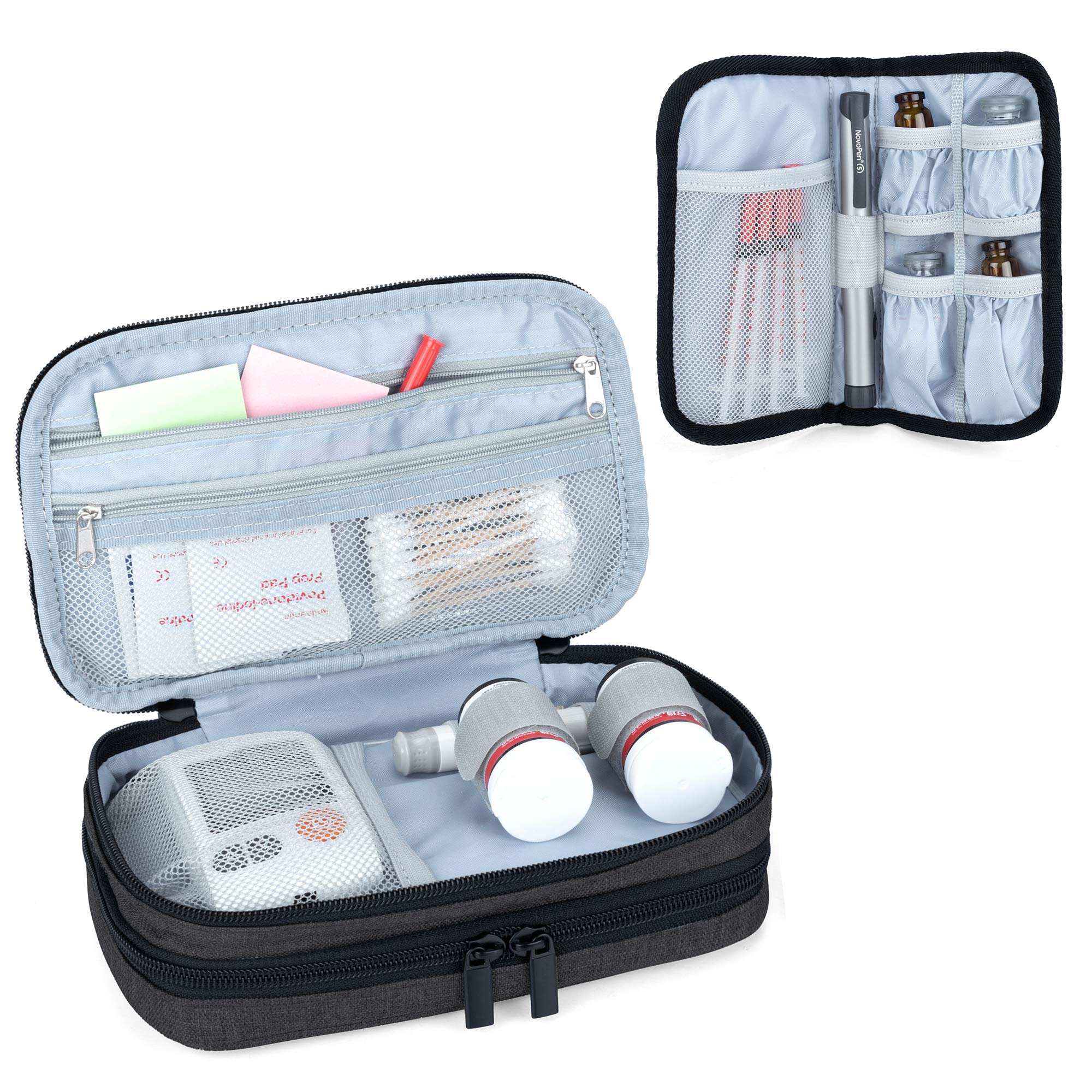 

Luxja Инсулин для организации мониторов уровня глюкозы в крови и принадлежностей для инъекций инсулина Сумка, двухслойная, Ледяной черный, (Нет наборов), чёрный