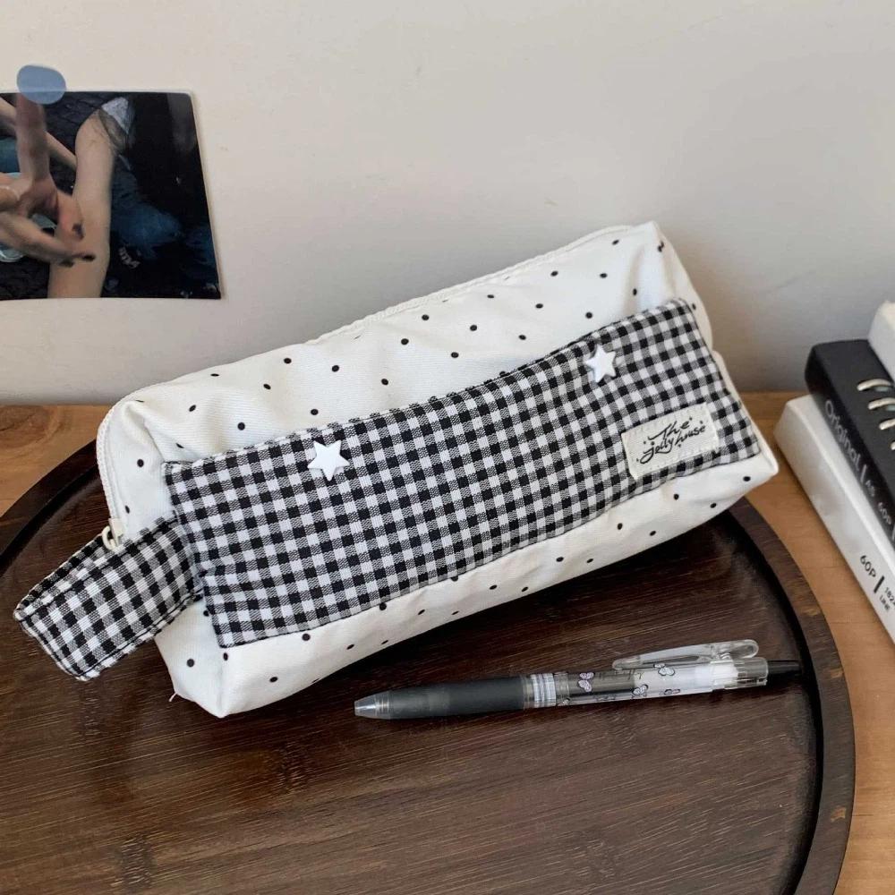 Polka Dot Star Plaid Cloth Pencil Case Makeup Bag Handheld Pencil Bag Children