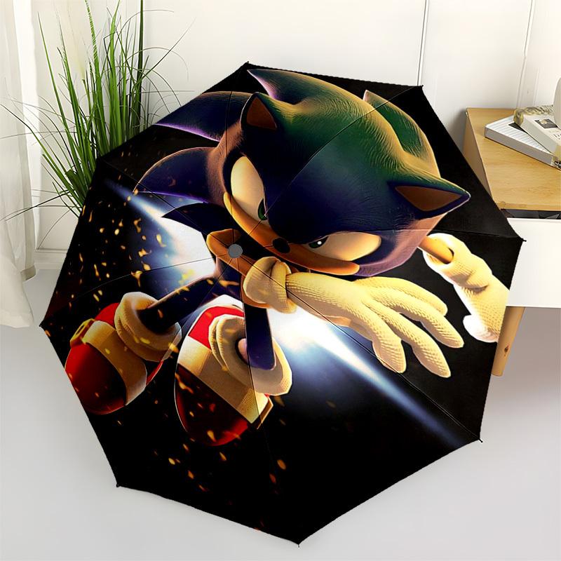 1pc Sonic the Hedgehog Automatic Opening/Closing Umbrella - Portable 3-Fold Design with 8-Bone Iron Frame - Outdoor Umbrella - Ideal Gift for Fans, Tr