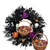 Seasonal Halloween Wreath, 15.7 Inch Black Wall Hanging for Entryway Party Welcome, Porch Use, Window Welcome, and Guest D