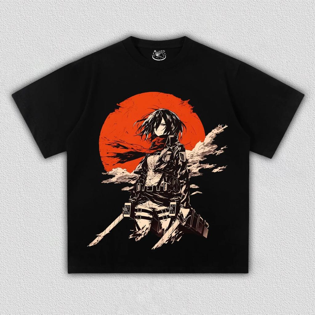 Animekaraktärer Mikasa Ackerman T-shirt Damer Herrar Attack on Titan Tryck Oversized Herr Dammode Streetwear hög kvalitet