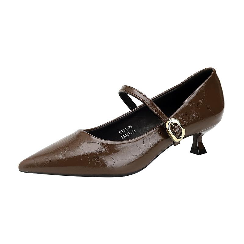 Retro style fashion versatile temperament buckle shallow mouth single shoes spring new pointed thin heel Mary Jane G312-71