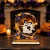 Halloween Ghost Swing Ornaments Moon Figurine, Reading On with Floral Whimsical Holiday Props Pumpkin Accents, Wooden Bookshelf Decor for Desk Mantel