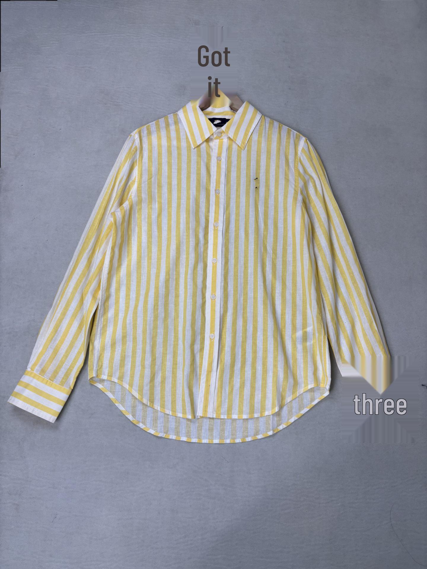

Women s Green Striped Linen Shirt with Embroidered Lapel, Breathable, Comfortable, Elegant Long Sleeve. Small
