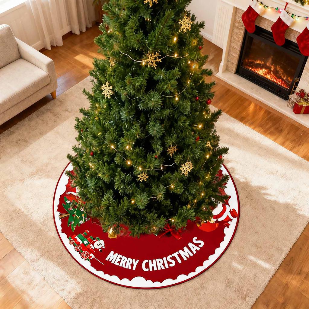 Christmas Tree Skirt Red Xmas Tree Ornaments, For Soft Plush Christmas Tree Mat With Snowy Pattern For Decorations Holiday Party 35 Inches