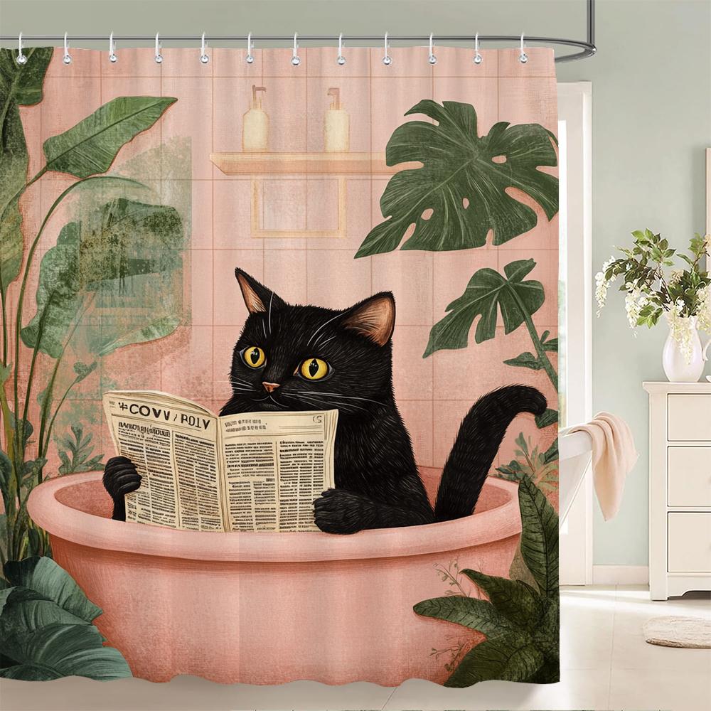 Nordic Style Flowers Leaves Animals Shower Curtain Cat and Dog Printed Bathroom Bath Curtain Home Decoration Curtain With Hooks