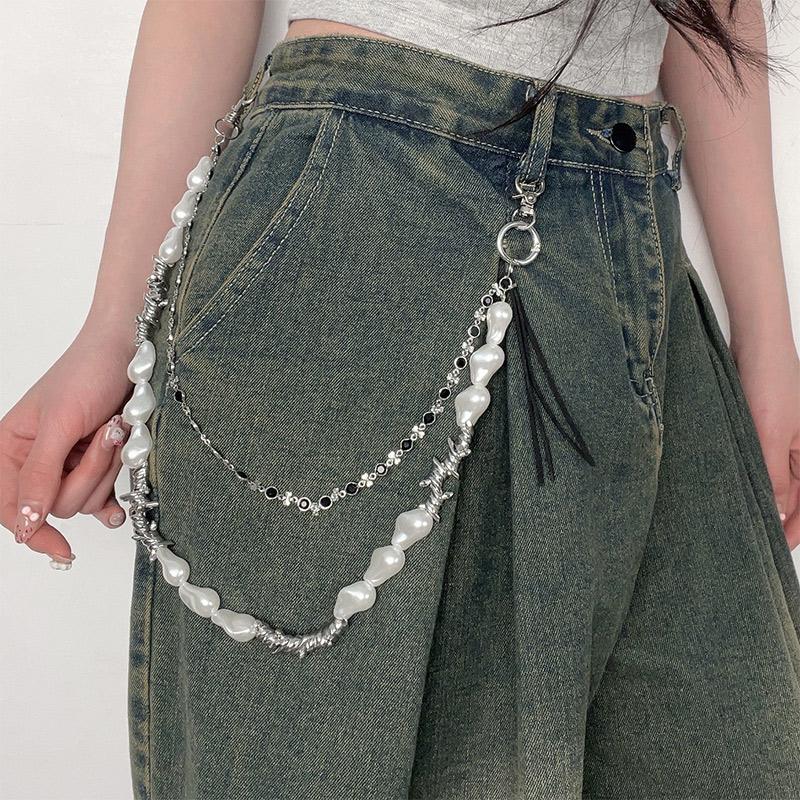 Modische Perlen-Hüftkette Herren Accessoires Y2k Retro Punk Quasten Hosenkette Damen Amerikanischer Hip-Hop Hüft Accessoires