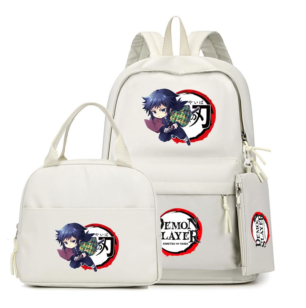 3Pcs/set Anime Demon Slayer Printed Backpack Lunch Bag Pencil Case for Children Student Schoolbag Large Capacity Waterproof Travel Bag