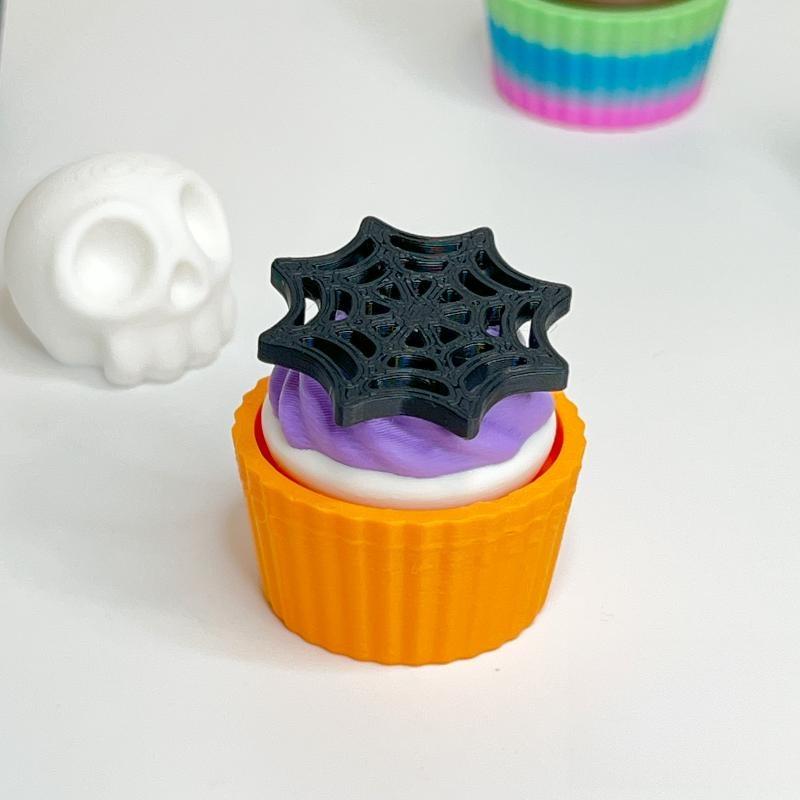 3D Printed Spooky Cute Cupcake Clicker Fidget Halloween Keychain Fingertip Press Decompression Toy For Halloween Party Gifts
