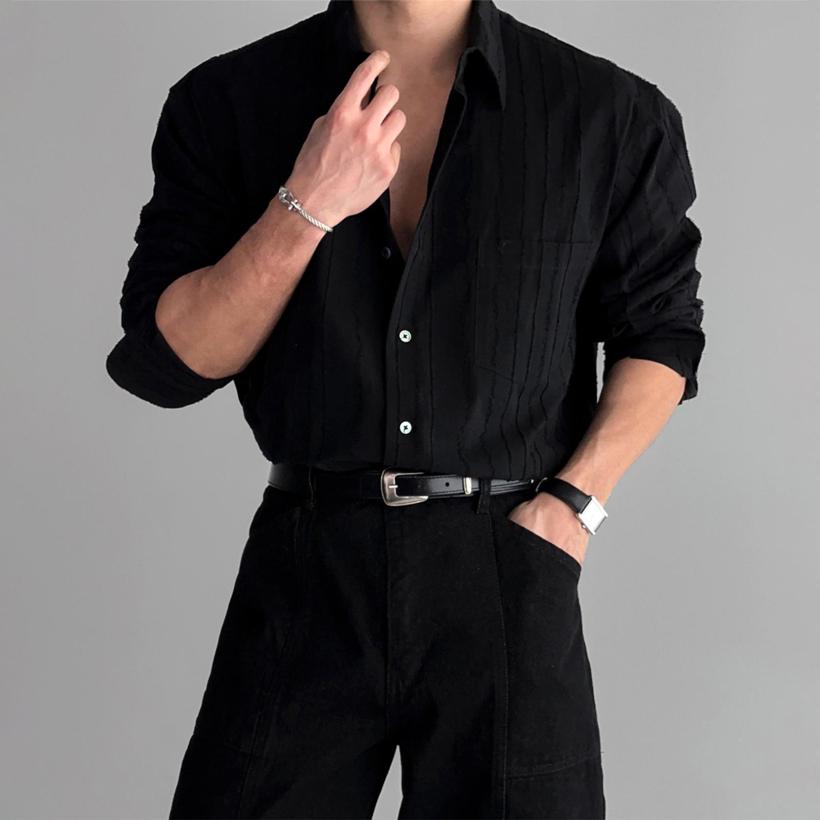 

Мужская однотонная рубашка с длинным рукавом и карманом - Весенне-осенняя коллекция, Улучшенная текстура, Свободный крой XXL чёрный