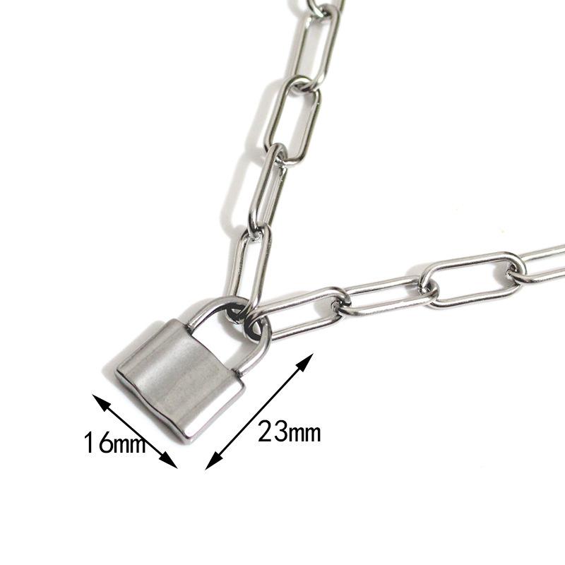 Stainless steel chain necklace with titanium steel lock pendant - hip hop punk style accessory