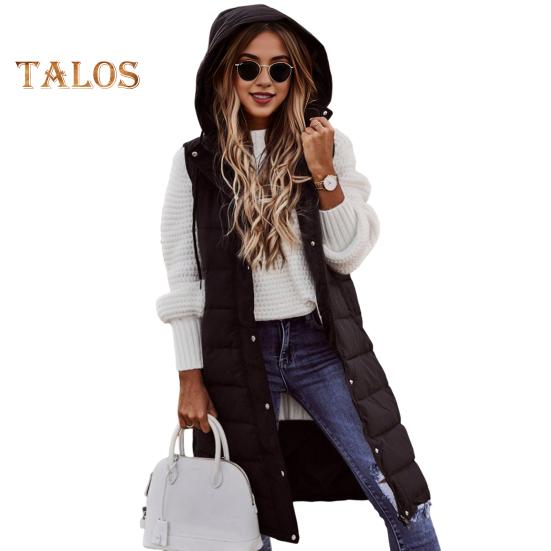 

Женский зимний жилет, пальто с капюшоном, однотонный, на молнии, без рукавов, с подкладкой, толстый, средней длины, ветрозащитный, теплый, женский жилет XL чёрный