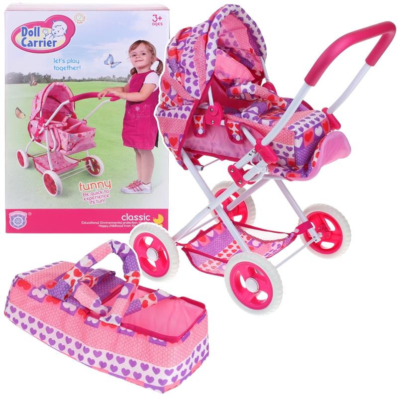 Deep Doll Pram Stroller Bassinet Carrier 3-in-1 Foldable Canopy