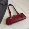 Large Capacity Bowling Shoulder Bag For Women French Style Fashion Underarm Handbag Solid Pu Leather Tote Red Purse Armpit Bag